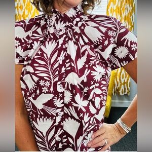 PALMER LAYERZ TOP Floral Animal Print Burgundy and White